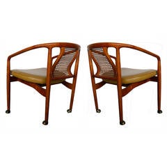 Pair of Bentwood Cane Back Armchairs in the Manner of Robsjohn-Gibbings