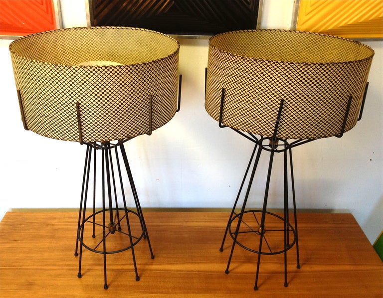 Mid-Century Modern Pair of Iron Table Lamps by Arthur Umanoff 