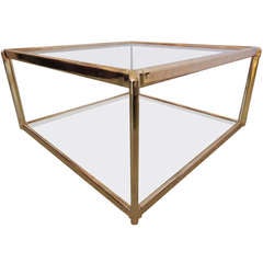 Hollywood Regency Gold and Glass Square Coffee Table
