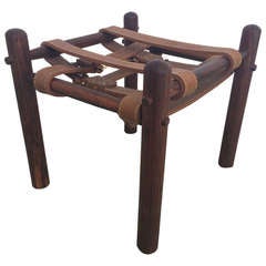 Mid-Century Leather Strap Rosewood Stool