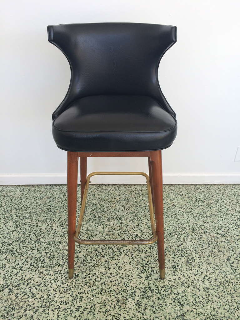 Four MidCentury Black Leather Bar Stools at 1stDibs