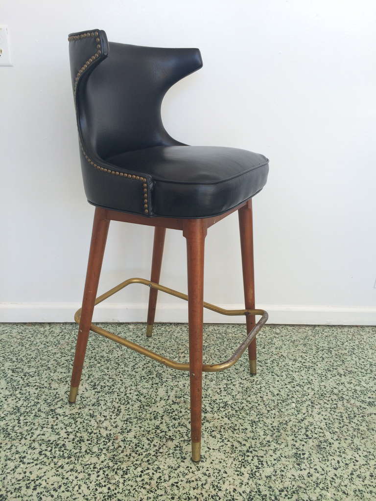 Four MidCentury Black Leather Bar Stools at 1stDibs