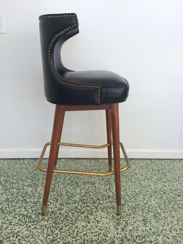 Four MidCentury Black Leather Bar Stools at 1stDibs