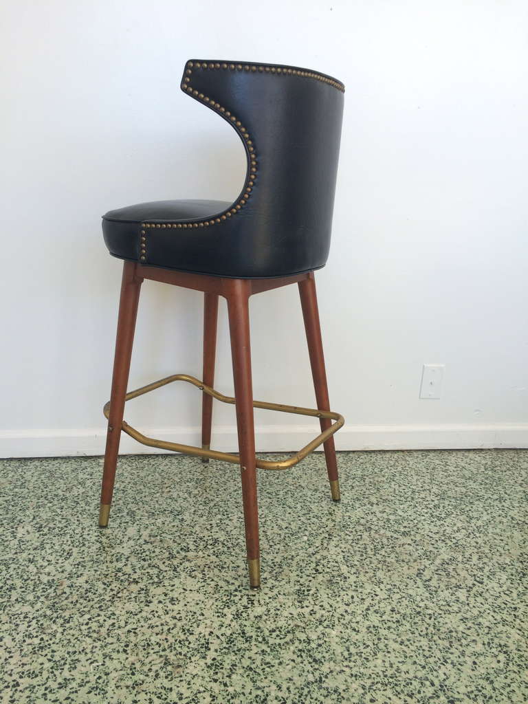 Four MidCentury Black Leather Bar Stools at 1stDibs