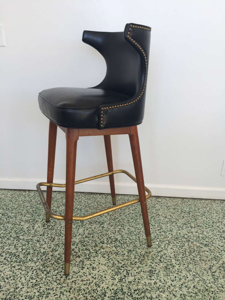 Four MidCentury Black Leather Bar Stools at 1stDibs