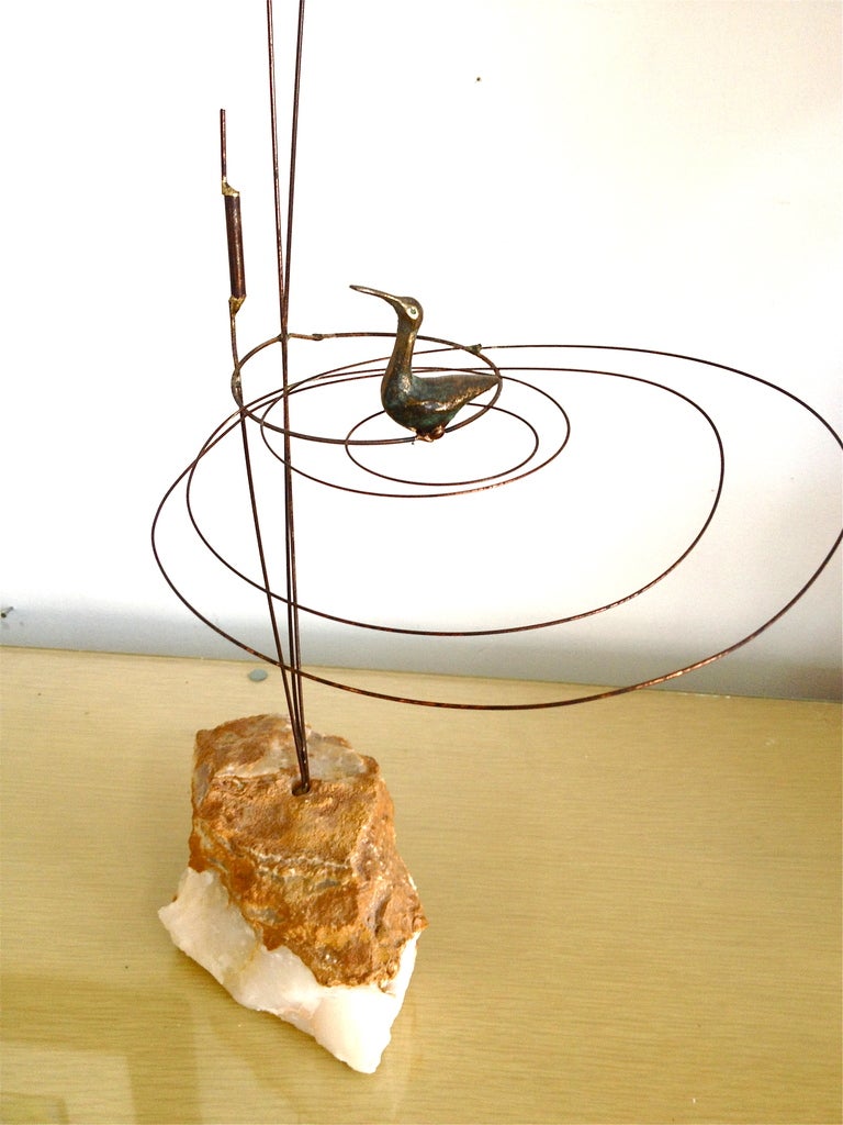 Metal Curtis Jere Bird Rock Sculpture 