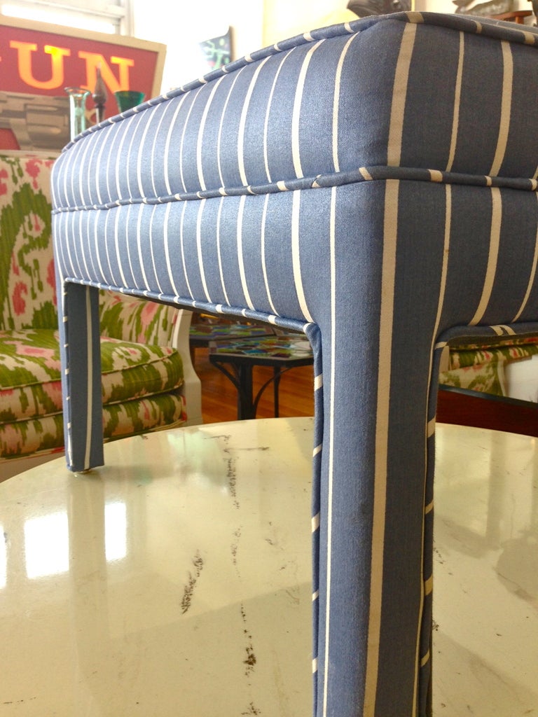 Pair of fully upholstered benches or ottomans. Blue with white Probably a Milo Baughman design for Thayer Coggin. 
