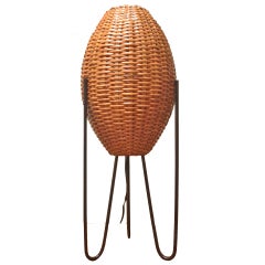 Mid-Century Tripod Hairpin Table Lamp with Rattan Shades 