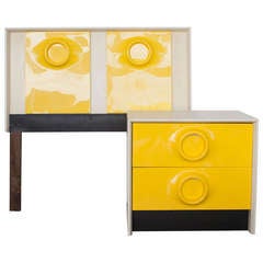 Vintage Mid-Century Mod Raymond Loewy Style Yellow Dresser Table and Bed