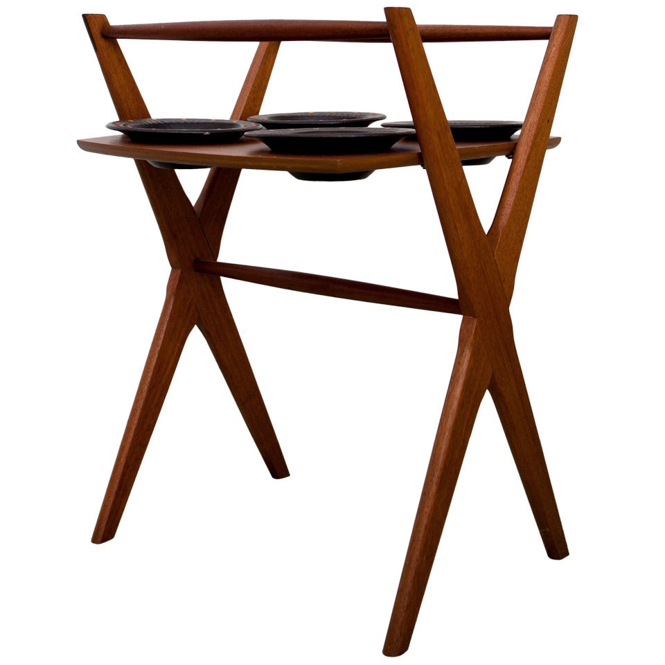 Danish Teak Serving Table with Ceramic, Sascha Brastoff