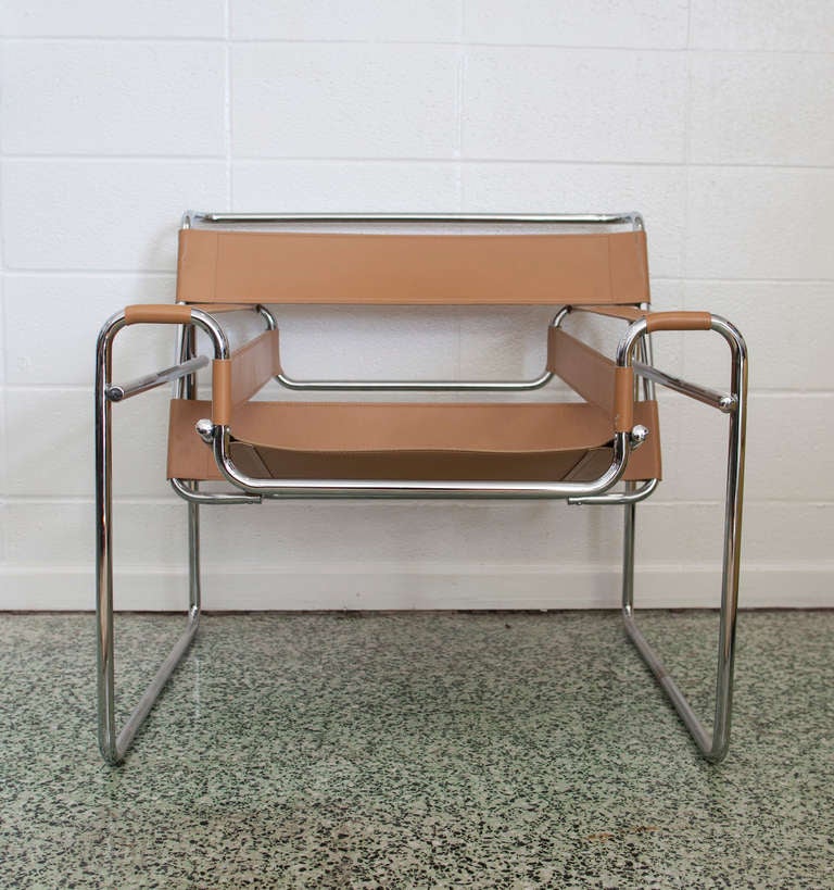 Iconic vintage Wassily chairs designed by Marcel Breuer in the 1920's and manufactured by Knoll c. 1970's. Extremely comfortable. 
Very Nice condition.