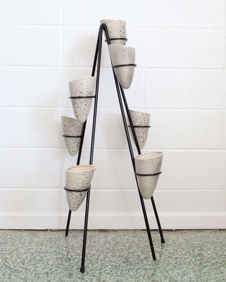 American Fantastic Mid-Century Ceramic and Metal Plant Stand