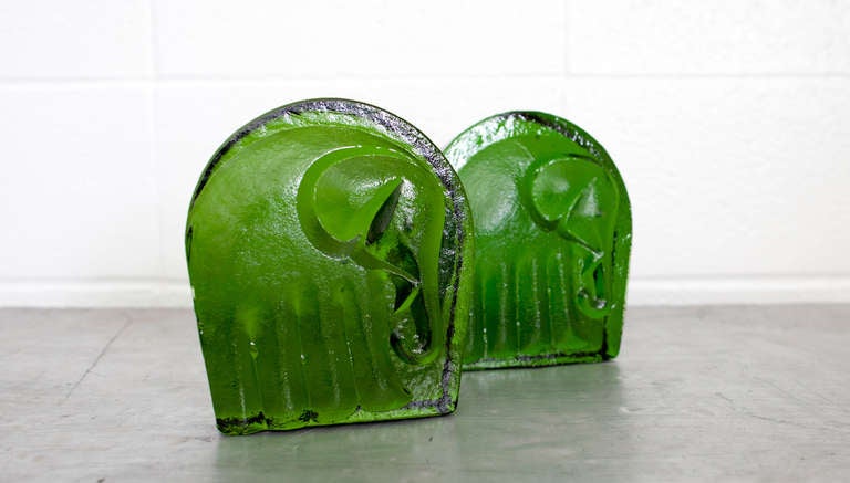 Beautiful pair of emerald green Blenko glass bookends.