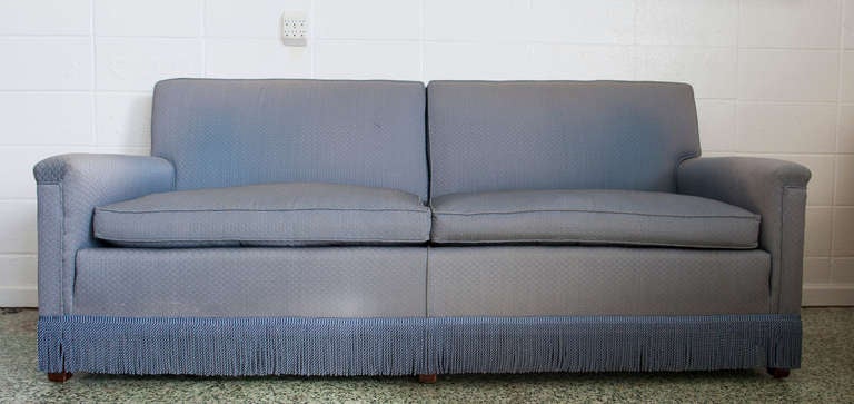 Beautiful  Blue Down Filled Sofa with Fringe