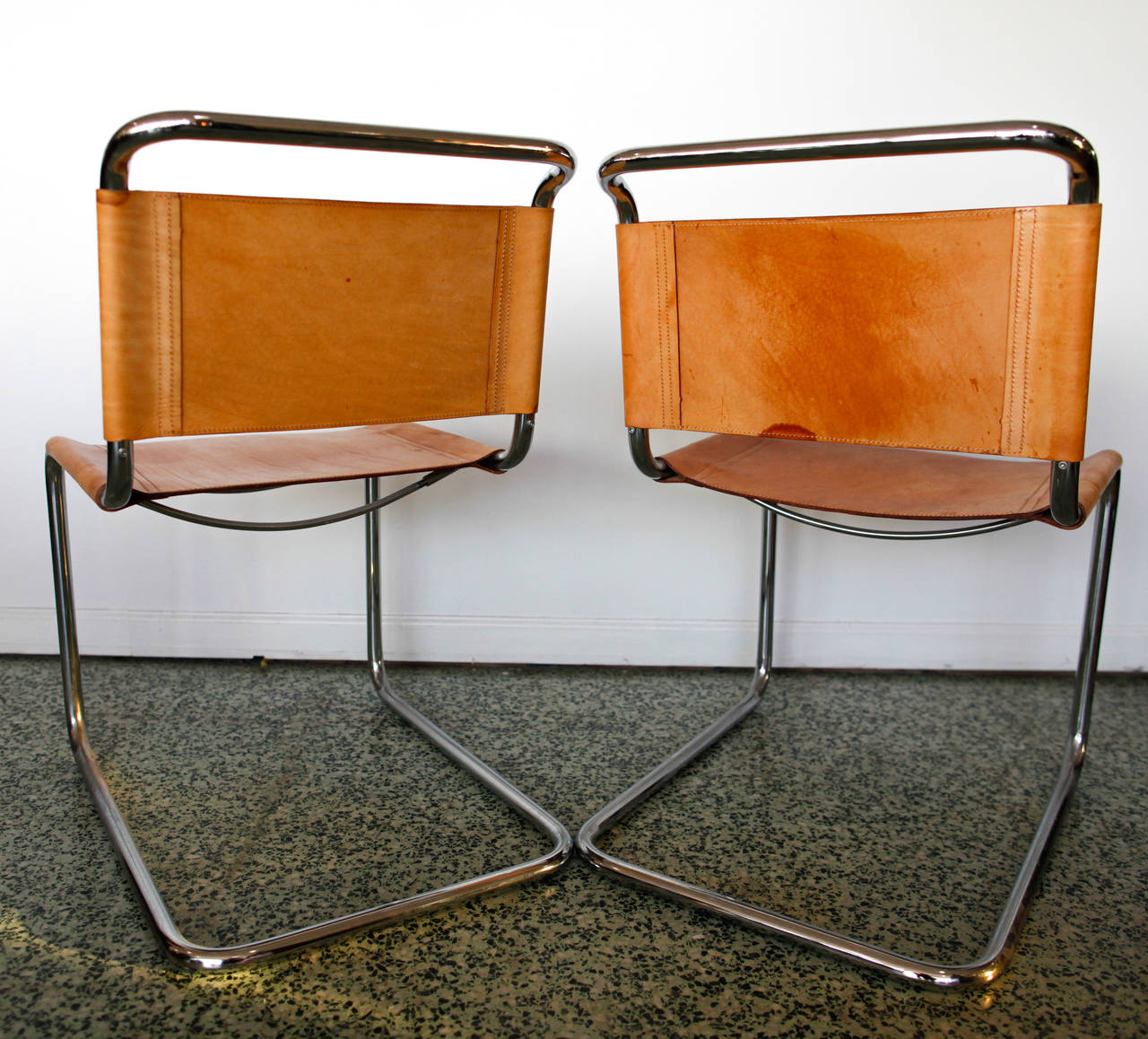 Mid-Century Modern Four Leather and Chrome Italian Chairs