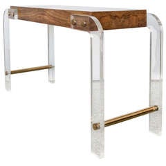 Lucite and Burlwood Console Table
