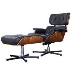 George Mulhauser For Plycraft Leather Lounge Chair and Ottoman