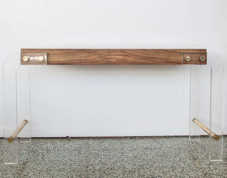 Mid-Century Modern Lucite and Burlwood Console Table