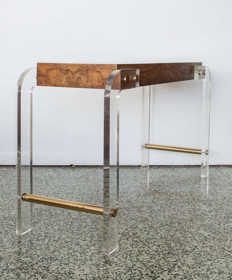 Late 20th Century Lucite and Burlwood Console Table