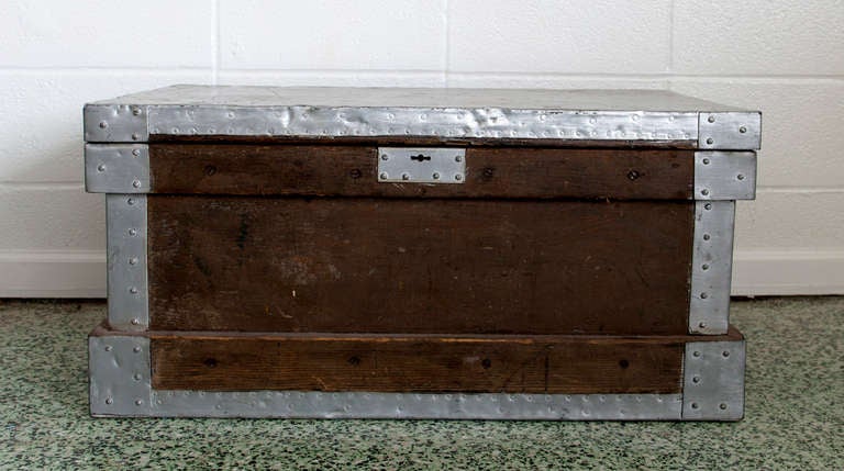 20th Century Industrial Vintage Metal and Wood Trunk Table