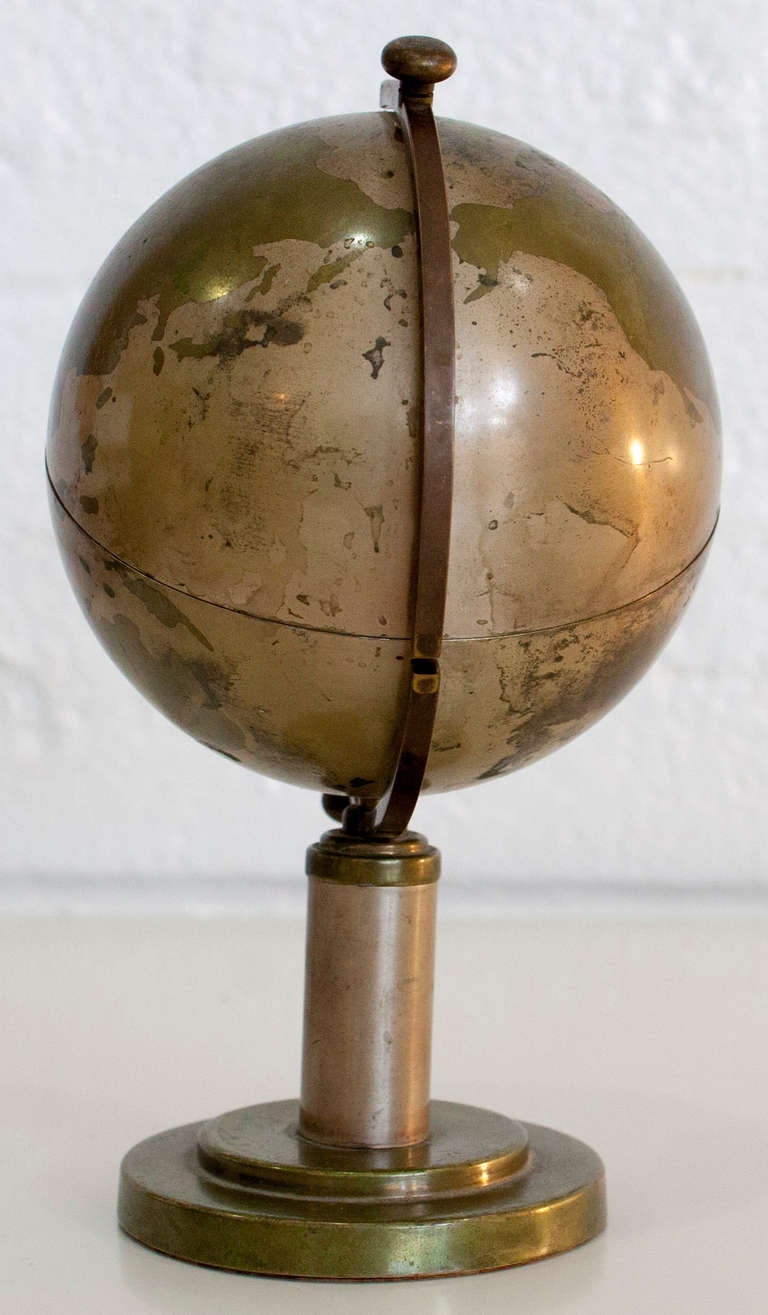 Mid-Century Steel and Brass Globe Cigarette Holder In Excellent Condition In St. Louis, MO