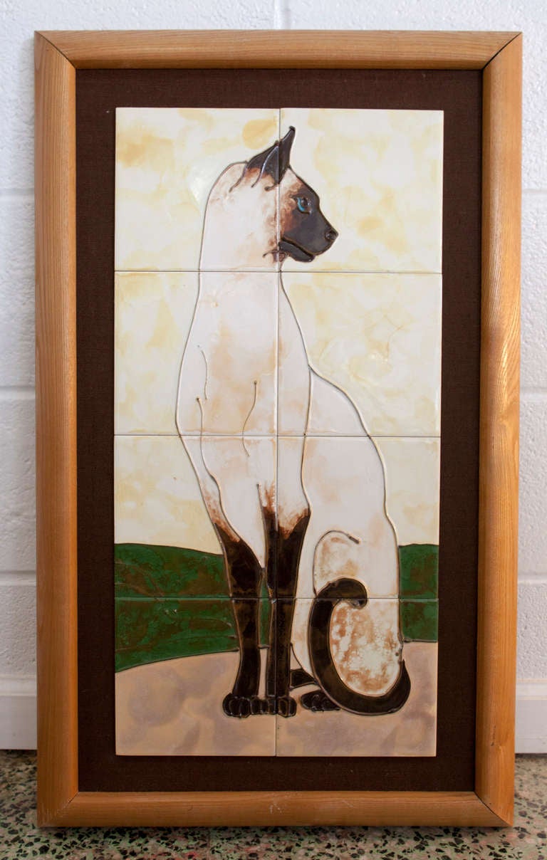 Mid-Century Tile Plaque by Harris Strong of Siamese cat. Beautiful condition.