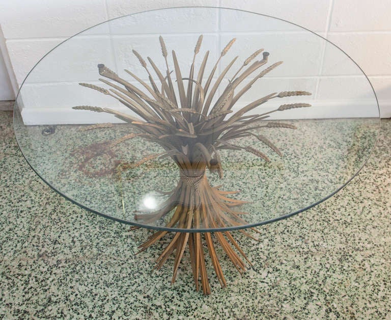 Milieu du XXe siècle Table console d'appoint en forme de gerbe de blé:: dorée à l'or fin:: de style italien Hollywood Regency