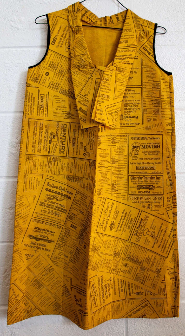 Vintage Yellow Pages Paper Dress Disposable Dress Rare Pop Art 1966 at