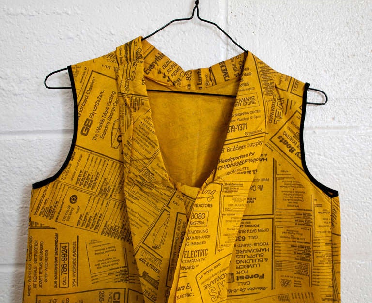 Mid-Century Modern Vintage Yellow Pages Paper Dress Disposable Dress Rare Pop Art 1966