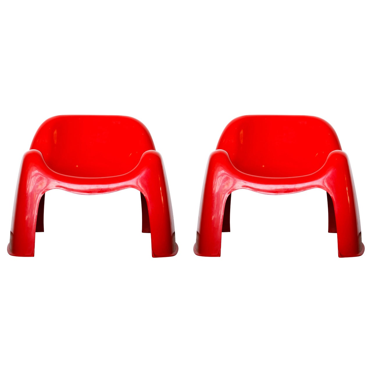 Pair of Mid-Century Modern Red Artemide Milano Toga Armchairs by Sergio Mazza