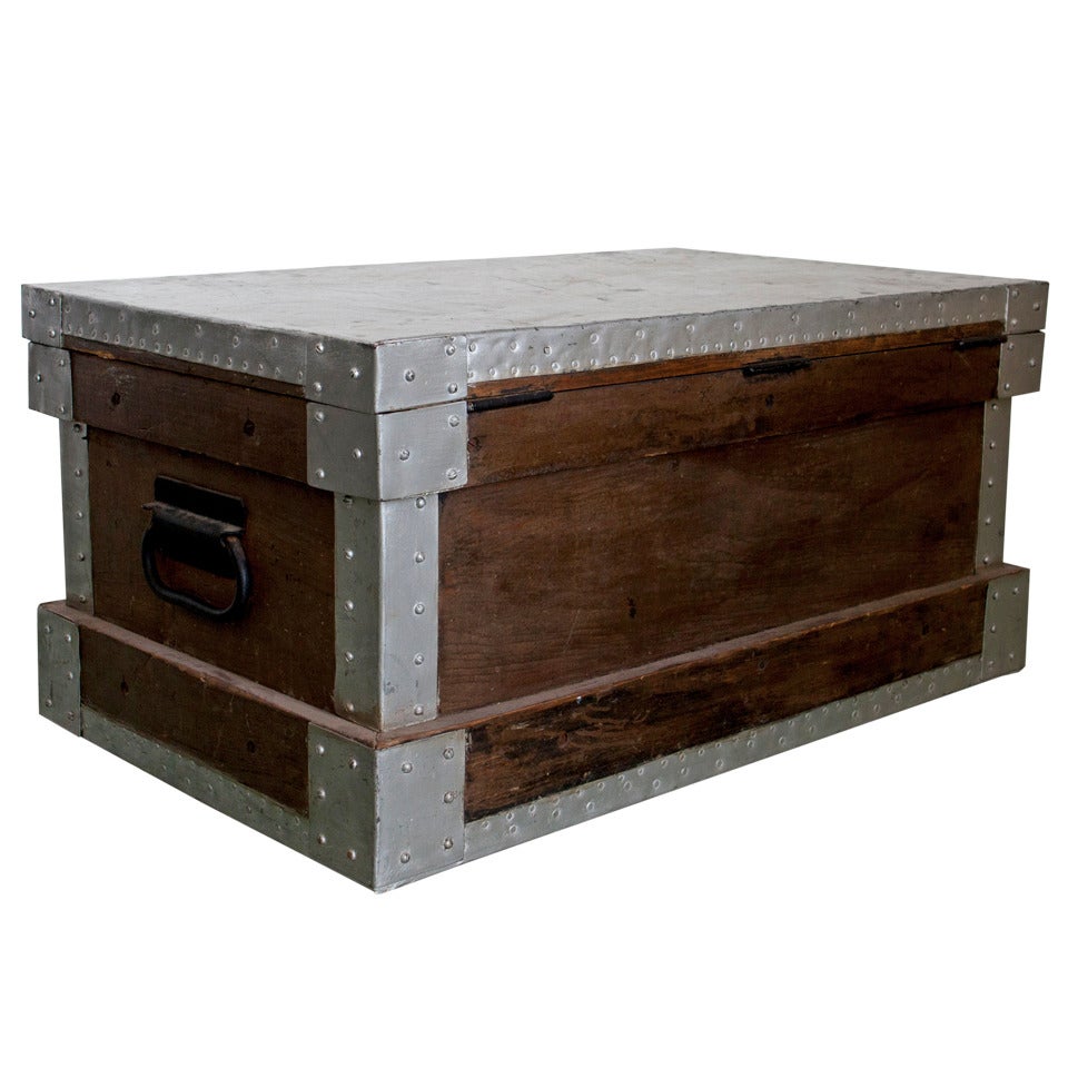 Industrial Vintage Metal and Wood Trunk Table