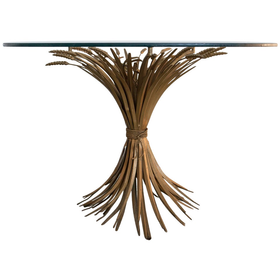 Table console d'appoint en forme de gerbe de blé:: dorée à l'or fin:: de style italien Hollywood Regency