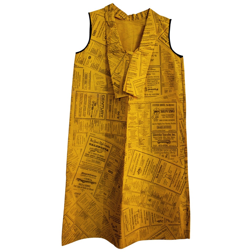 Vintage Yellow Pages Paper Dress Disposable Dress Rare Pop Art 1966