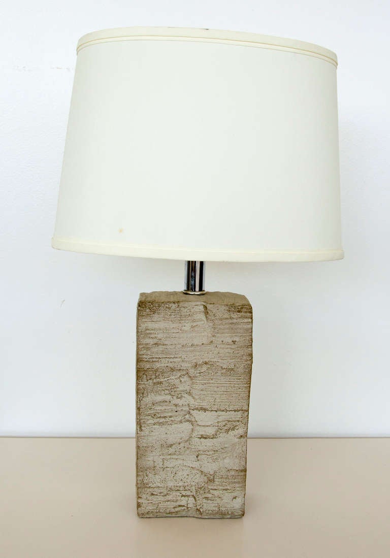 Beautiful organic Mid-Century stone lamp with original shade.