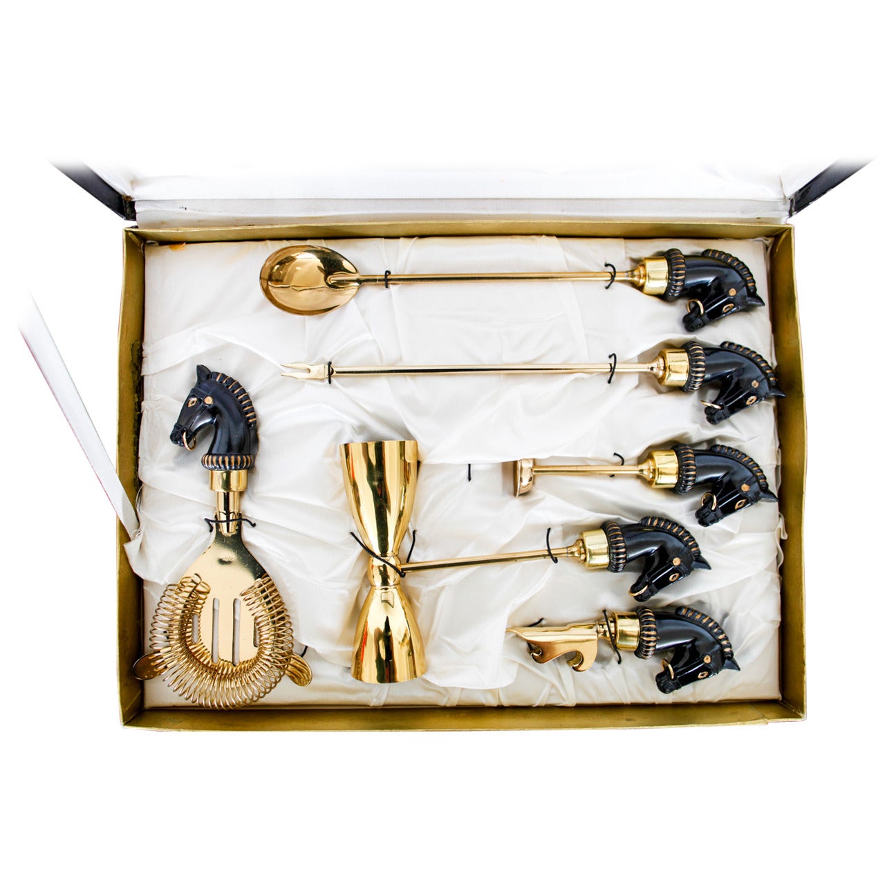 Equestrian Black and Gold Mid-Century Barware Set