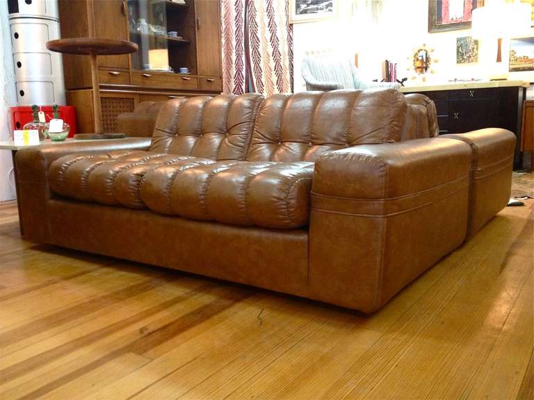 Brown Button Tufted Sofa- On the Manner of Joe Colombo
