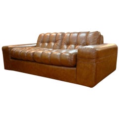 Brown Button Tufted Sofa- On the Manner of Joe Colombo
