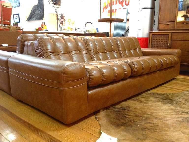 Very nice long and low sofa in the manner of Joe Colombo. Very comfortable. We have a companion two seater sofa also listed on 1STDIBS.