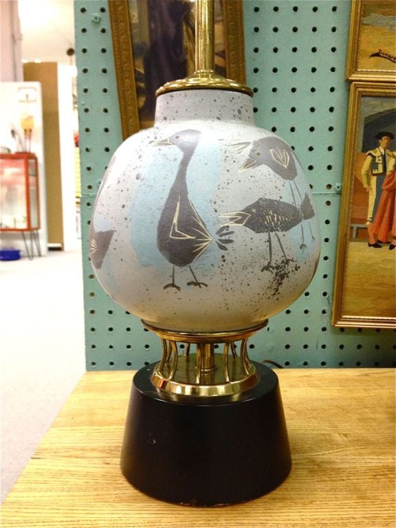 Mid-20th Century Marc Bellaire Pottery Bird Lamp