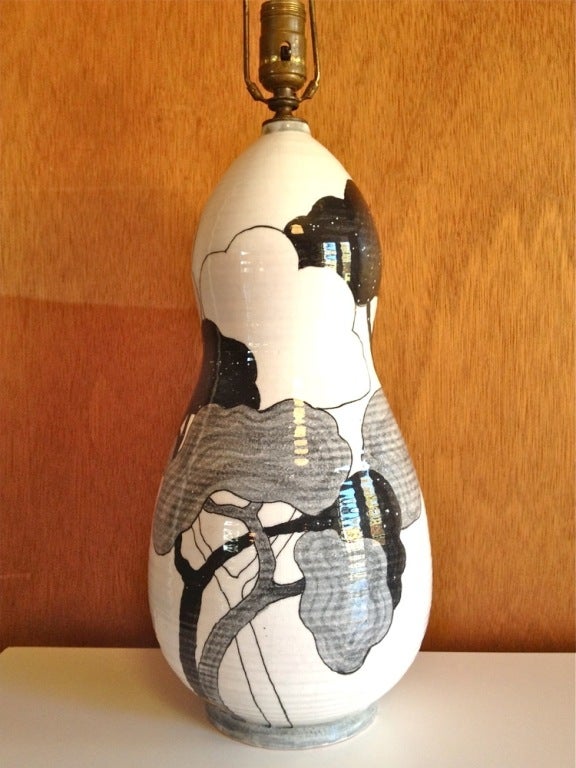 Hand Painted Italian Ceramic Table Lamp by Ernestine In Excellent Condition In St. Louis, MO