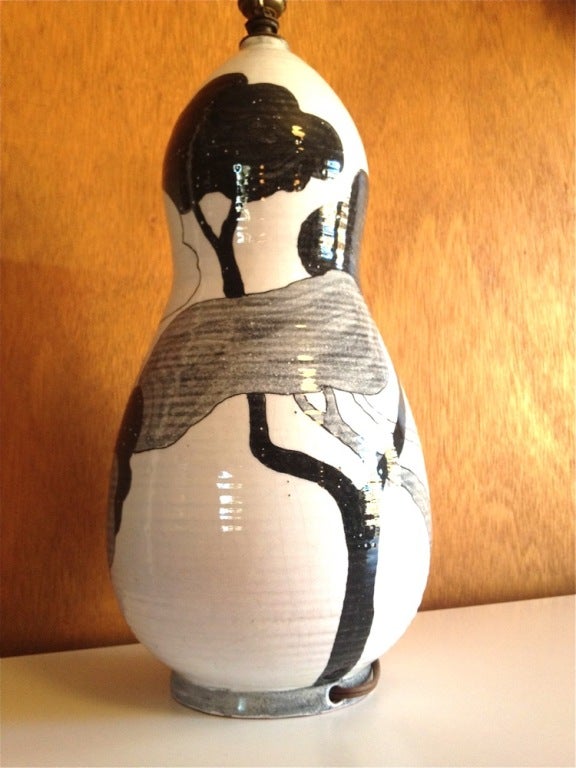Mid-20th Century Hand Painted Italian Ceramic Table Lamp by Ernestine