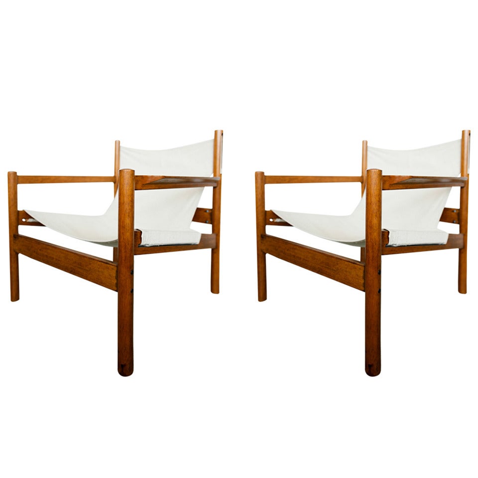 Pair of Mid-Century Michel Arnoult Sling Safari Chairs, Brazil