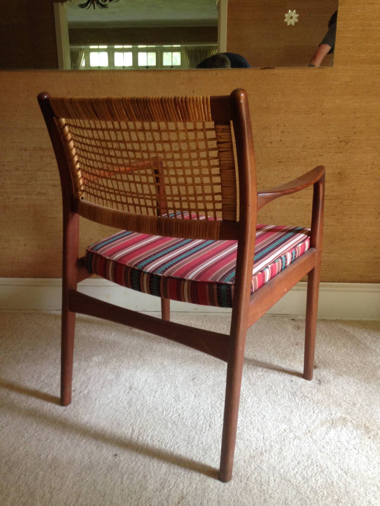 20th Century Eight Walnut Dining Danish Modern Caned Back Chairs by DUX For Sale