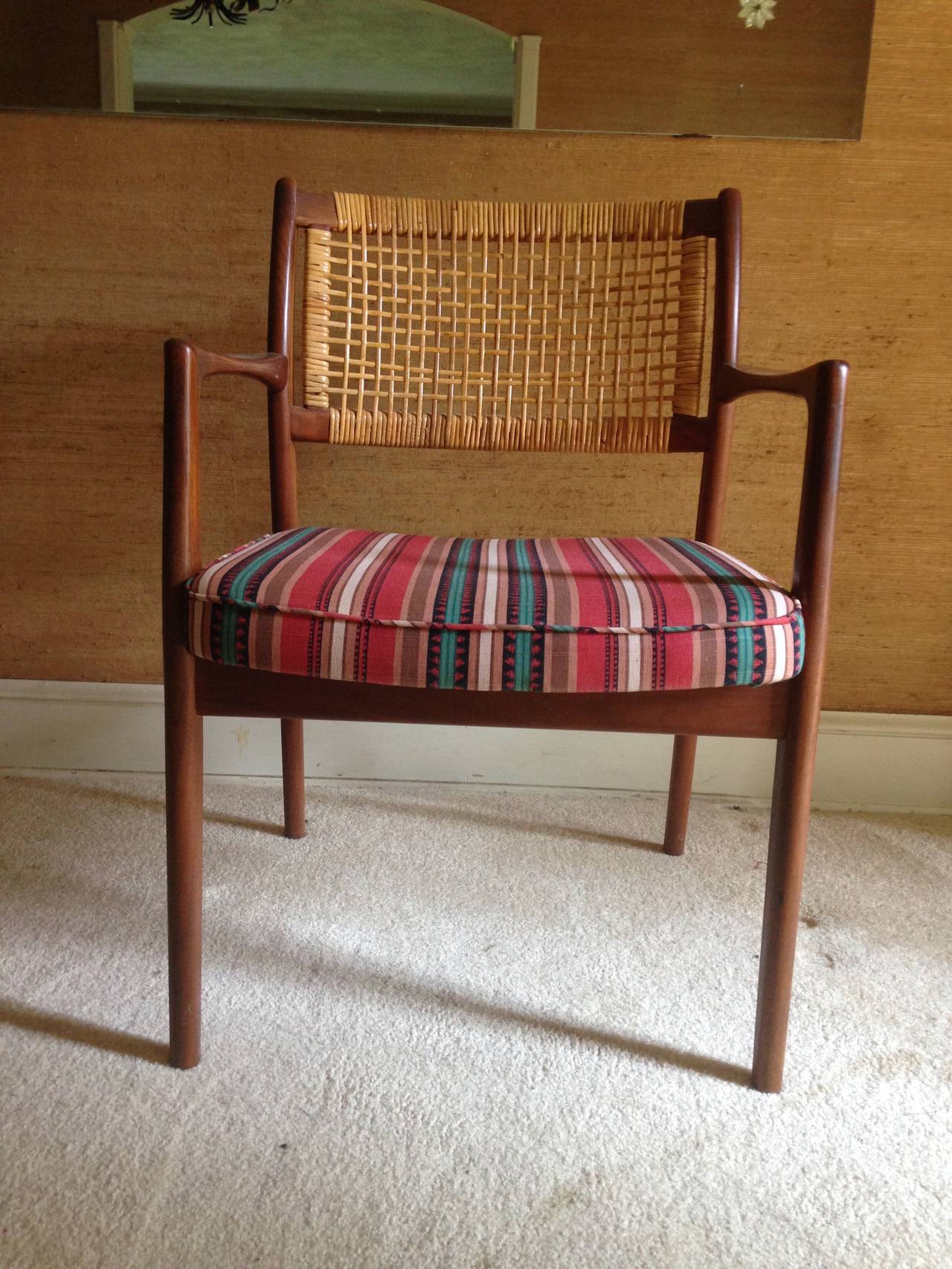 Eight Walnut Dining Danish Modern Caned Back Chairs by DUX For Sale 1