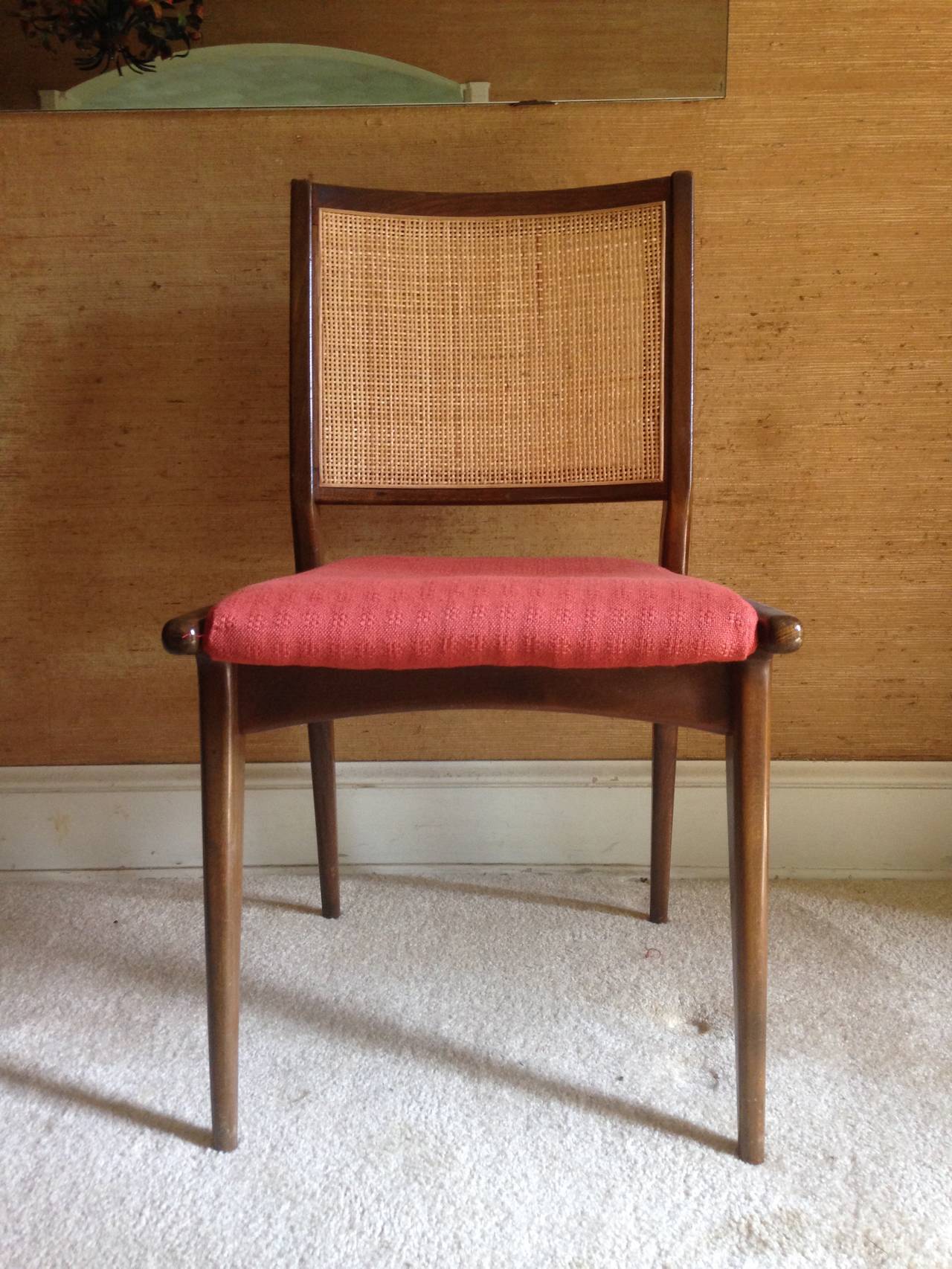 Eight Walnut Dining Danish Modern Caned Back Chairs by DUX For Sale 2