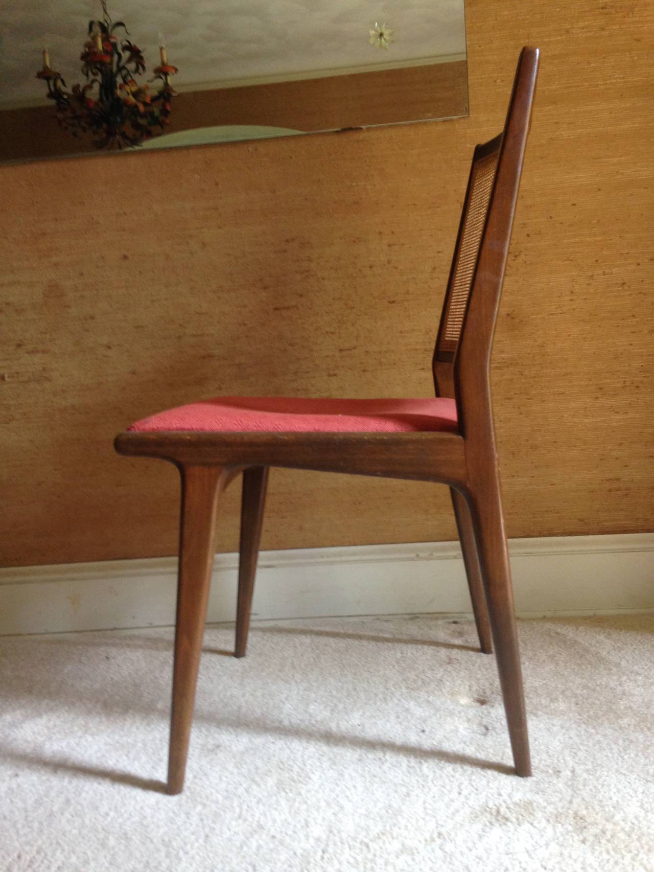 Eight Walnut Dining Danish Modern Caned Back Chairs by DUX For Sale 3