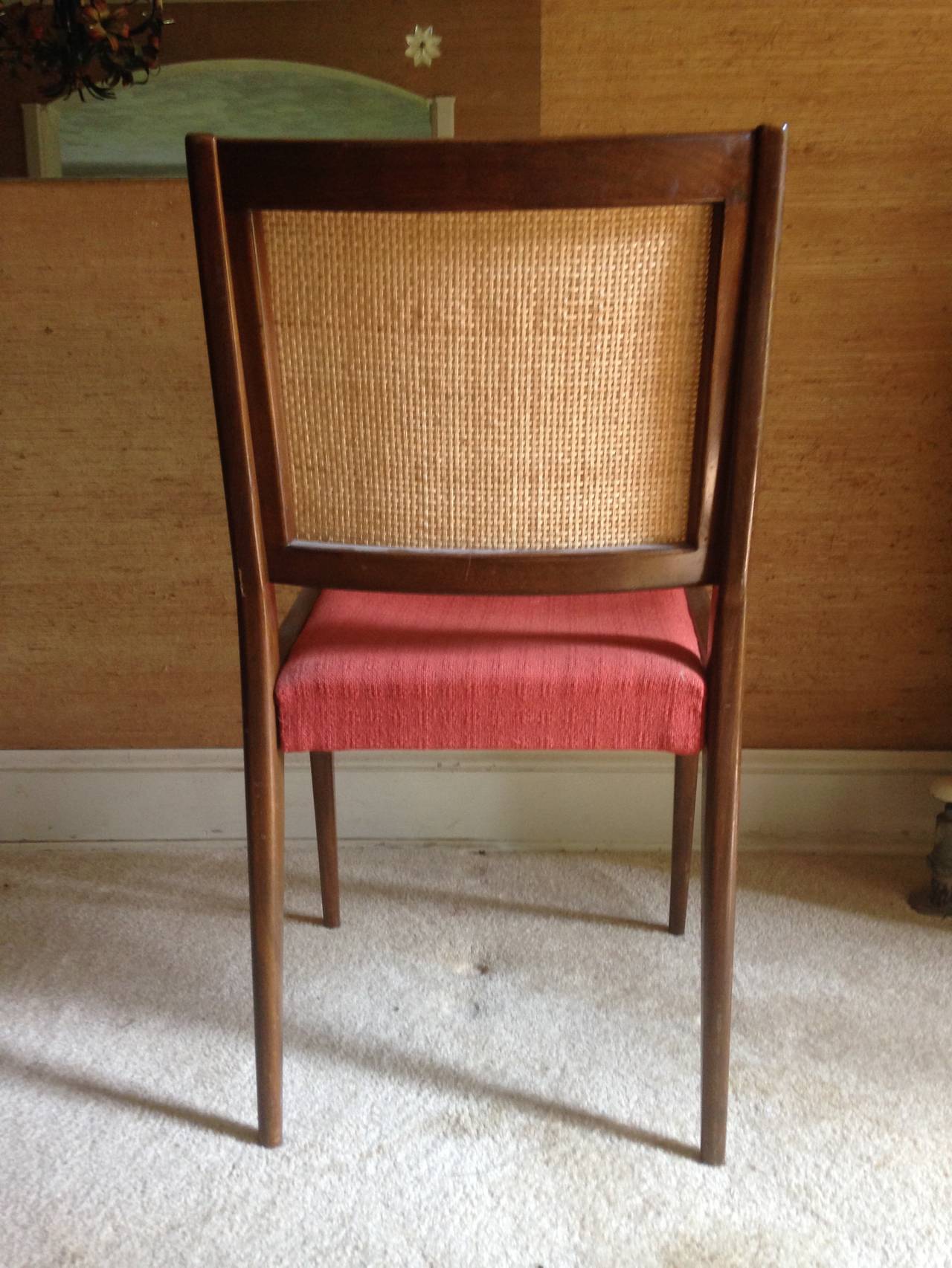 Eight Walnut Dining Danish Modern Caned Back Chairs by DUX For Sale 4