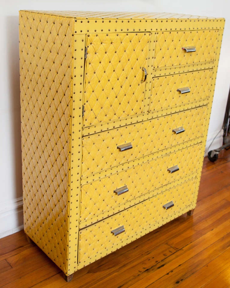 American Canary Yellow Tufted Wardrobe Chest