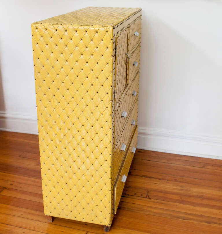 Canary Yellow Tufted Wardrobe Chest 1