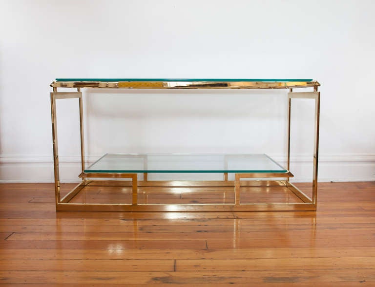 Hollywood Regency Substantial Glass and Brass Console Table